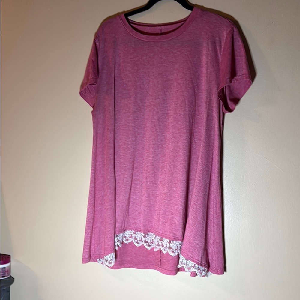 Pink Lace Hem Women's Top